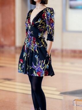 Trashy Diva from Candice Gwinn Babydoll Mini Dress in Midnight Garden Size 2